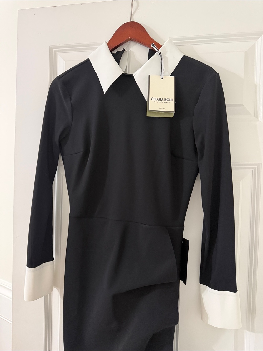 Chiara Boni Black Dress with White Collar & Cuffs